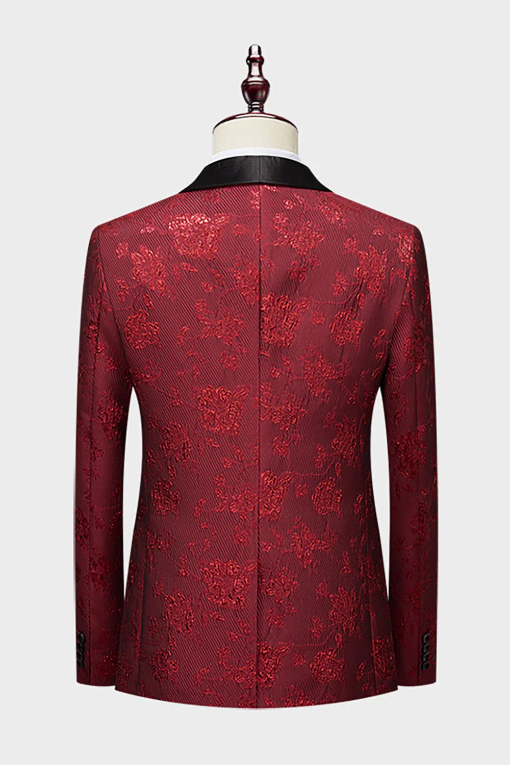 Mens Pink Silm Fit Shawl Lapel Jacquard 2 Pieces Wedding Suits
