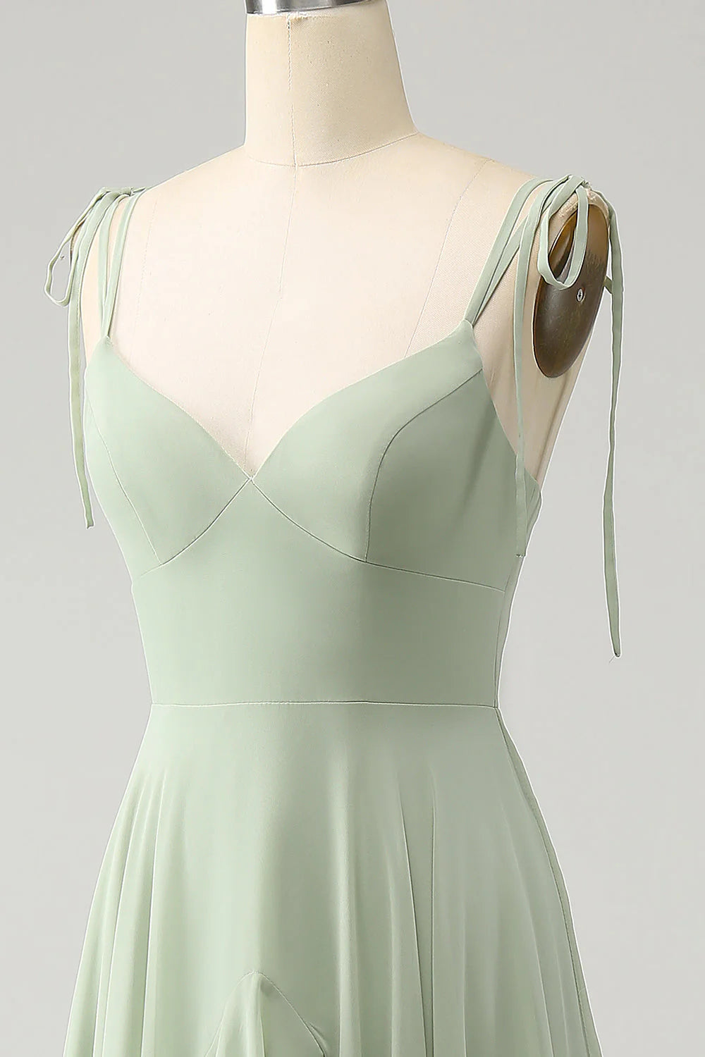Elegant Matcha A Line High Low Hem Chiffon Long Bridesmaid Dress with Ruffles