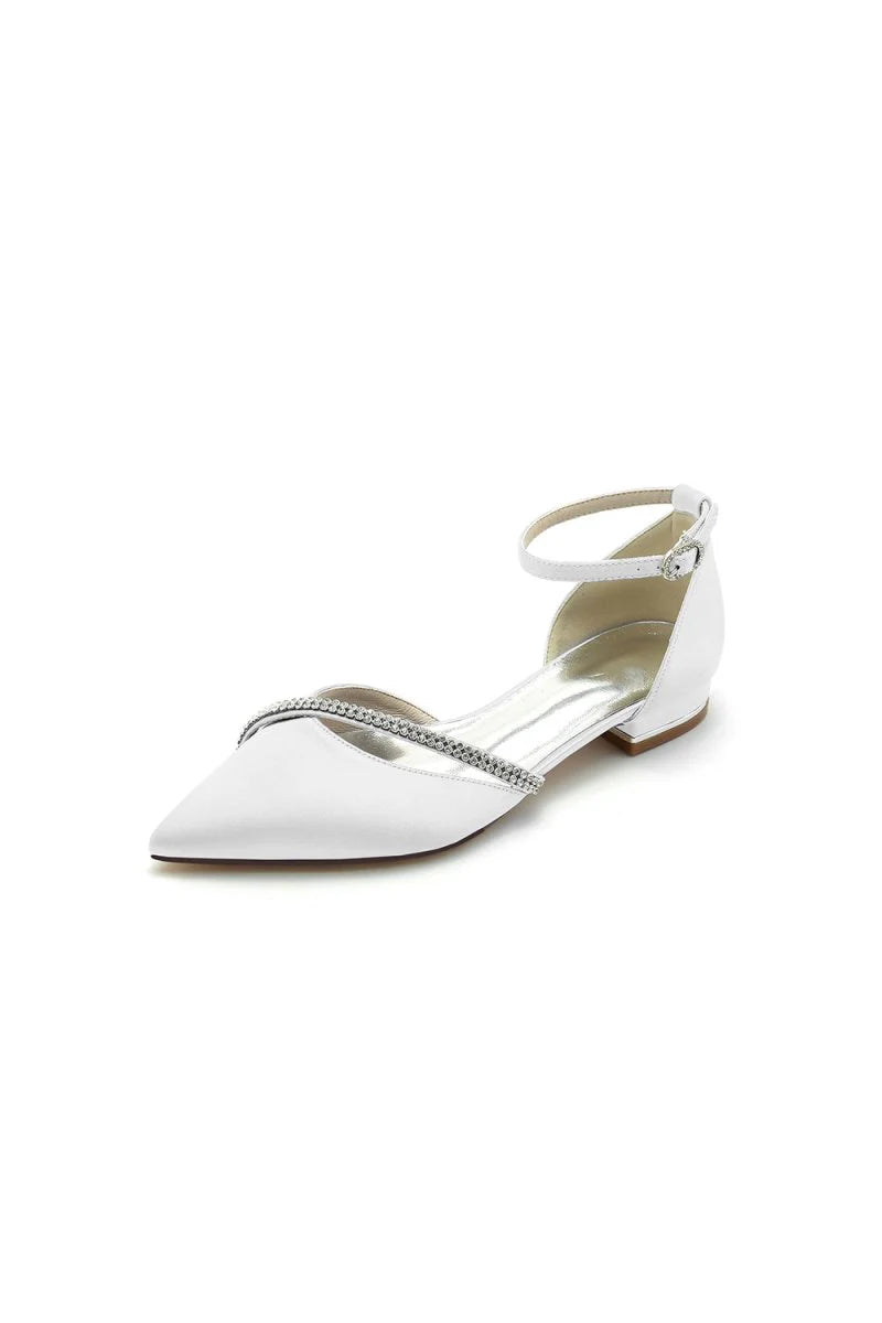 Pointed Toe Beaded Ankle Strap Kitten Heels