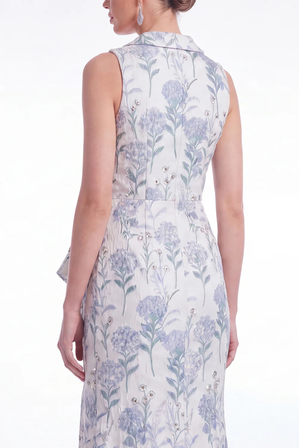 Mermaid Blue Floral Jacquard Shawl Lapel Mother of the Bride Dress with Slit