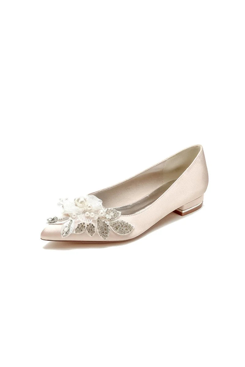Womens Wedding Shoes Pointed Toe Low Heels with Rhinestone