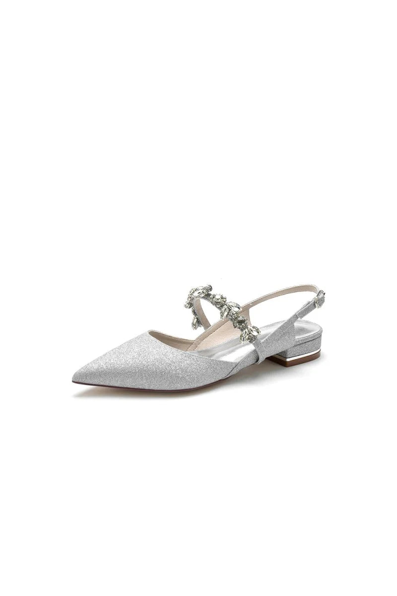 Crystal Strap Pointed Toe Low Heels