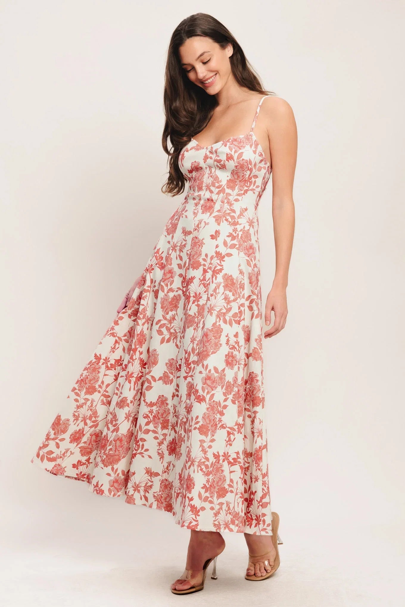 FLORAL HAZE CORAL MIDI DRESS
