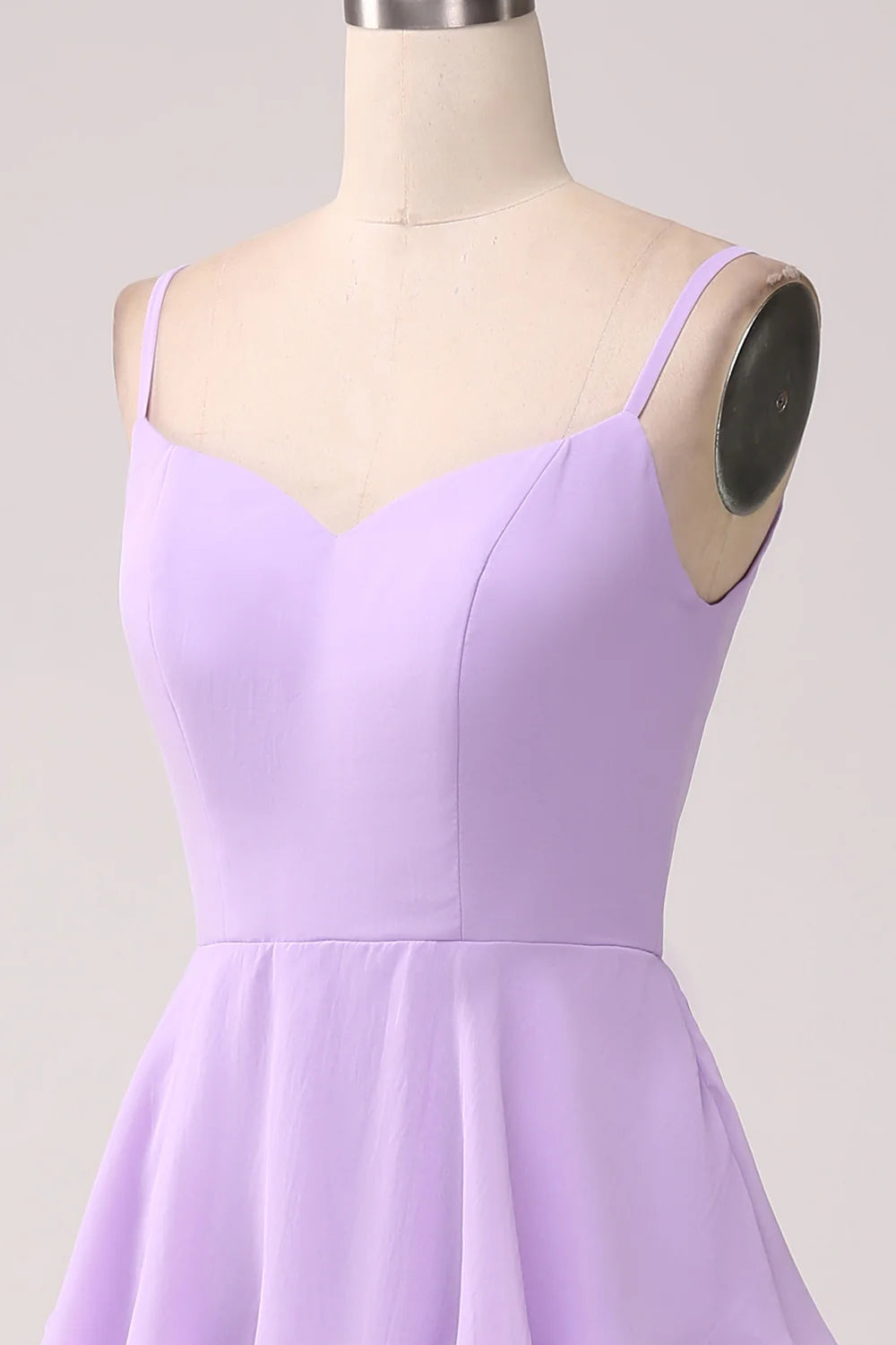 Lilac A Line Spaghetti Straps Tiered Floor Length Bridesmaid Dress With Slit