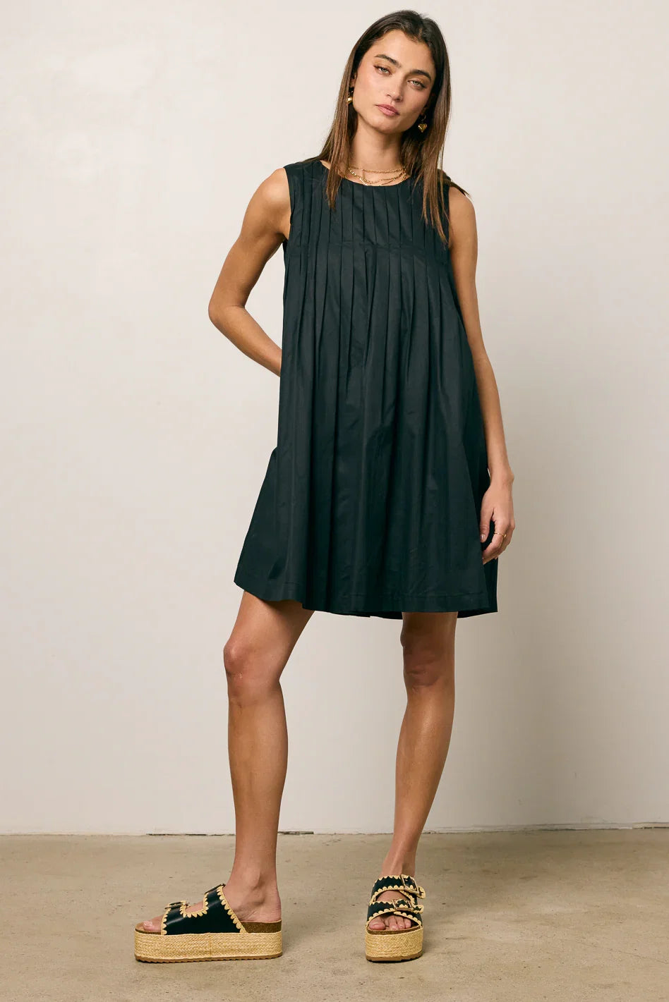 Arizona Pleated Babydoll Dress in Black FINAL SALE