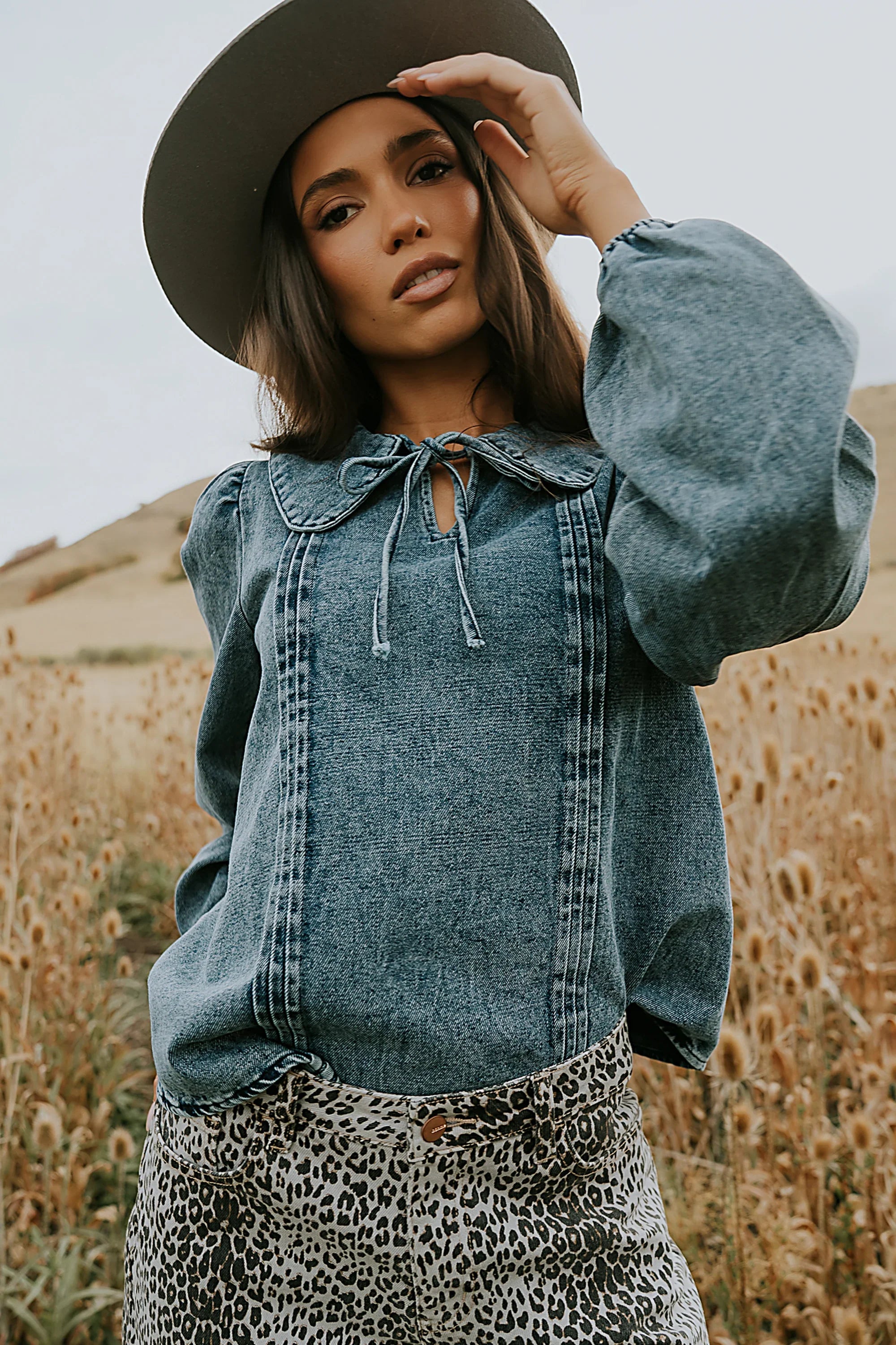 Monique Pleated Blouse in Indigo FINAL SALE