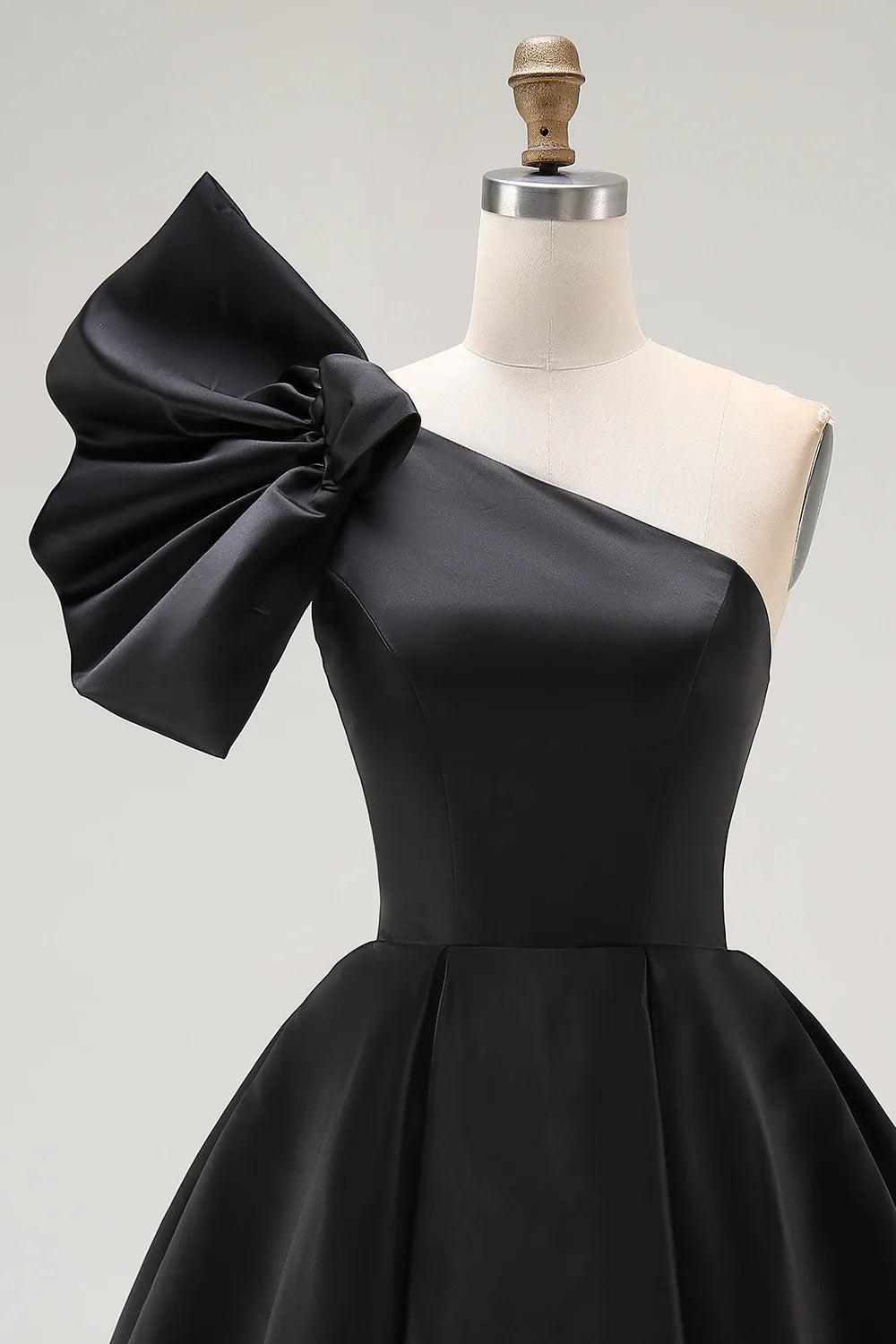 Black A Line Satin One Shoulder Mini Cocktail Dress