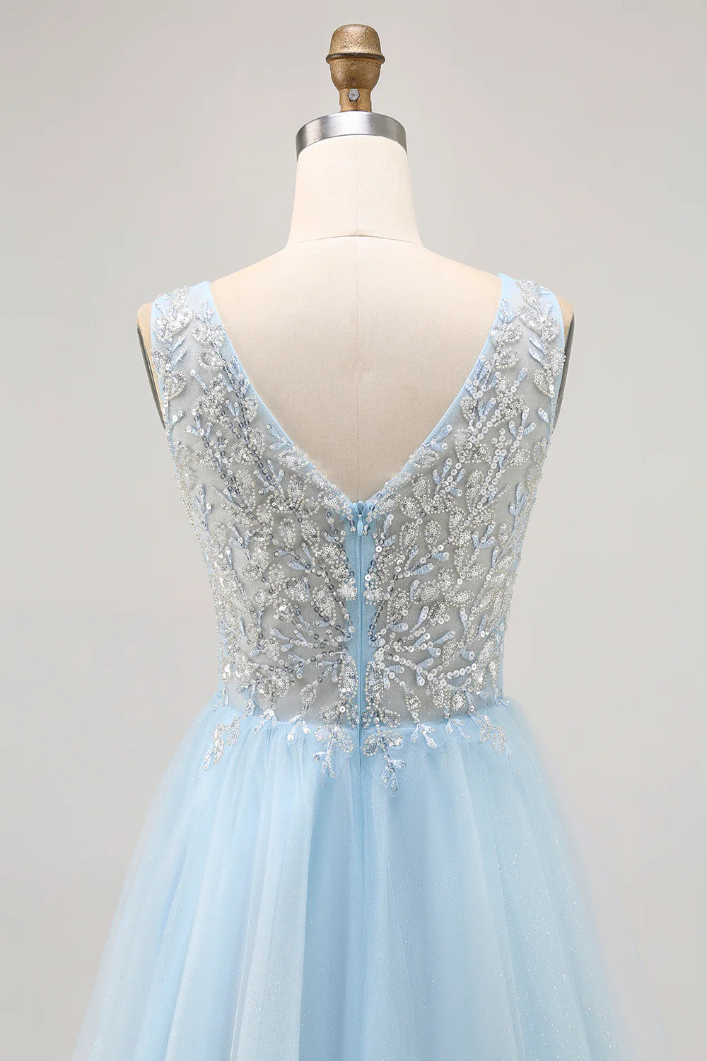 Blue A Line V Neck Floral Appliqued Short Homecoming Dress