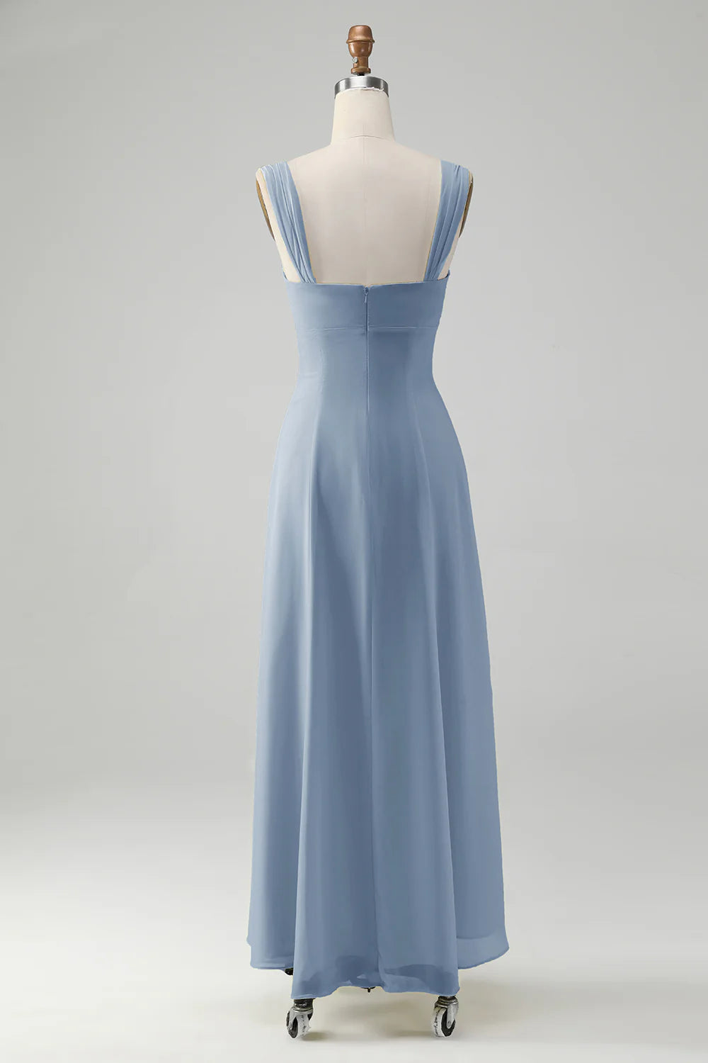 Lemon Yellow A Line Square Neck Keyhole Pleated Midi Dress