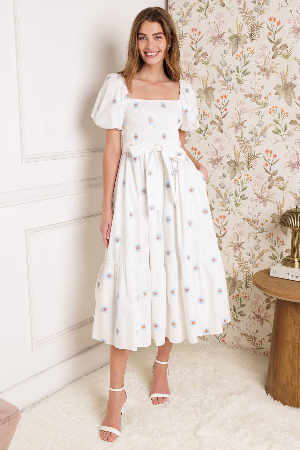 SUNNYSIDE LANE EMBROIDERED MIDI DRESS