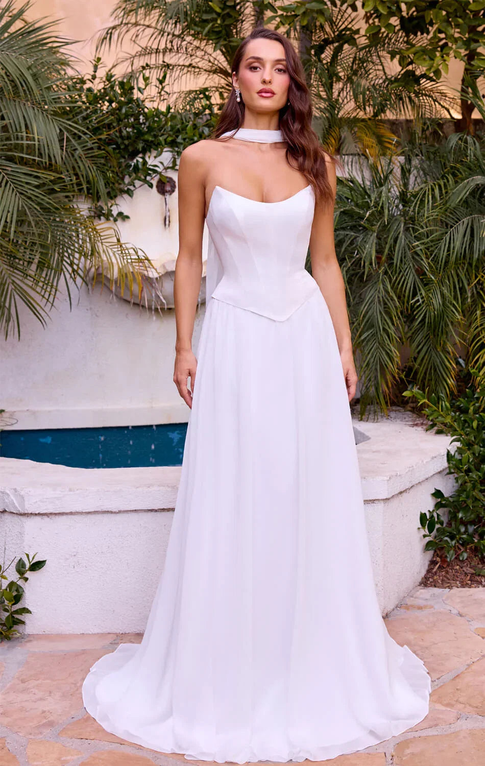 ISABELLA GOWN OFF WHITE STRAPLESS CHIFFON DRESS WITH SCARF