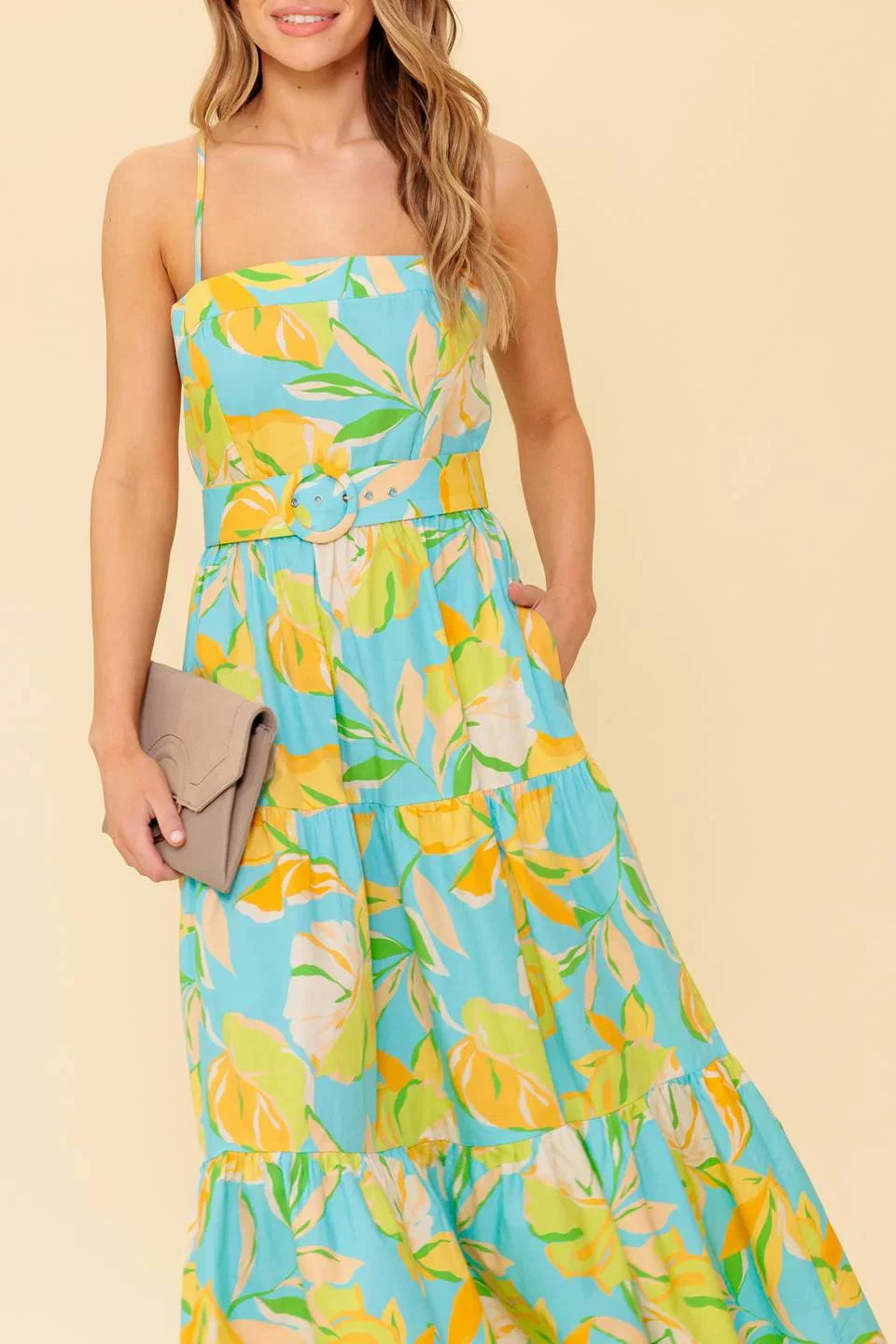 A PERFECT DAY MIDI DRESS BLUE YELLOW