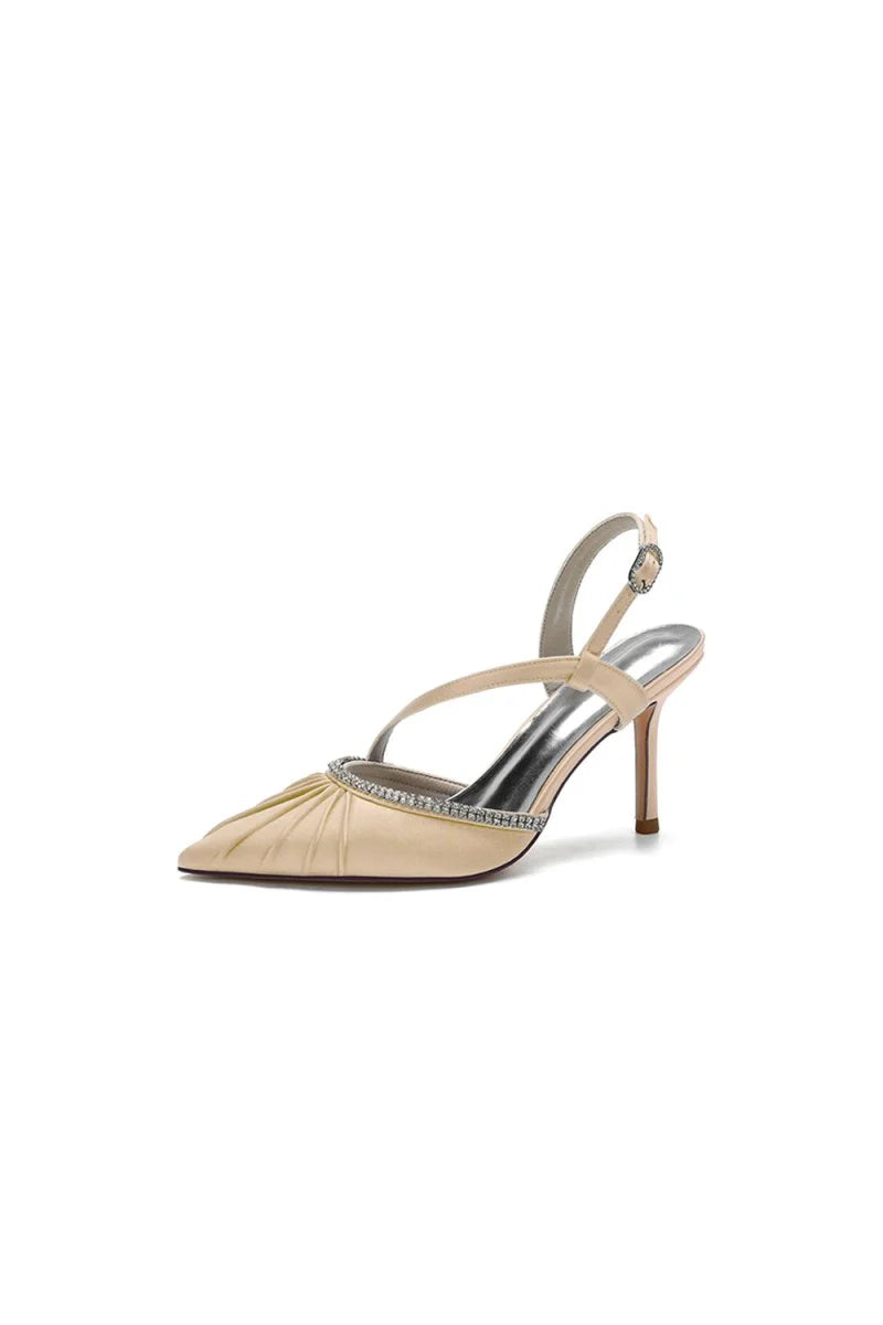 Pointed Toe Ankle Strap Crystal Heels
