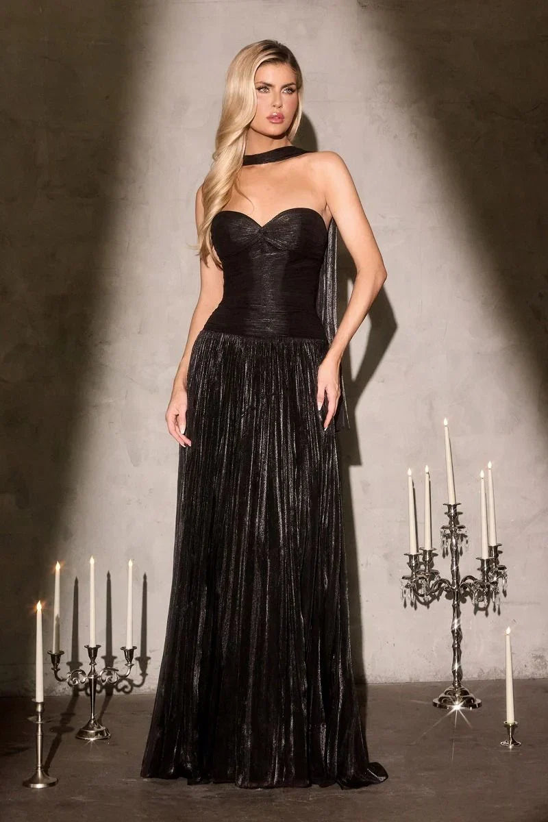 Linnea Gown Strapless Shimmer Chiffon Dress with Scarf