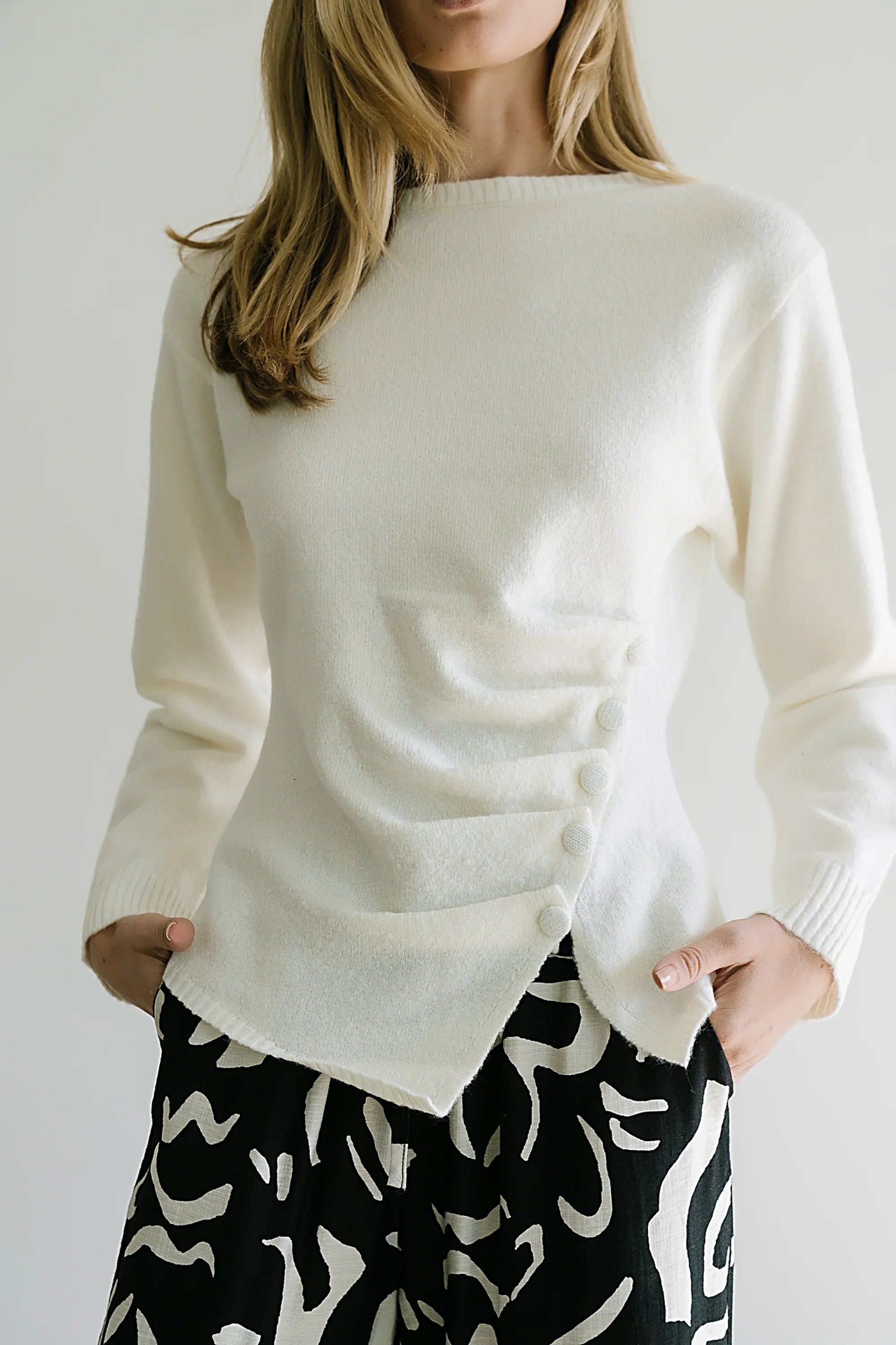 Jerzey Asymmetrical Sweater in Ivory FINAL SALE