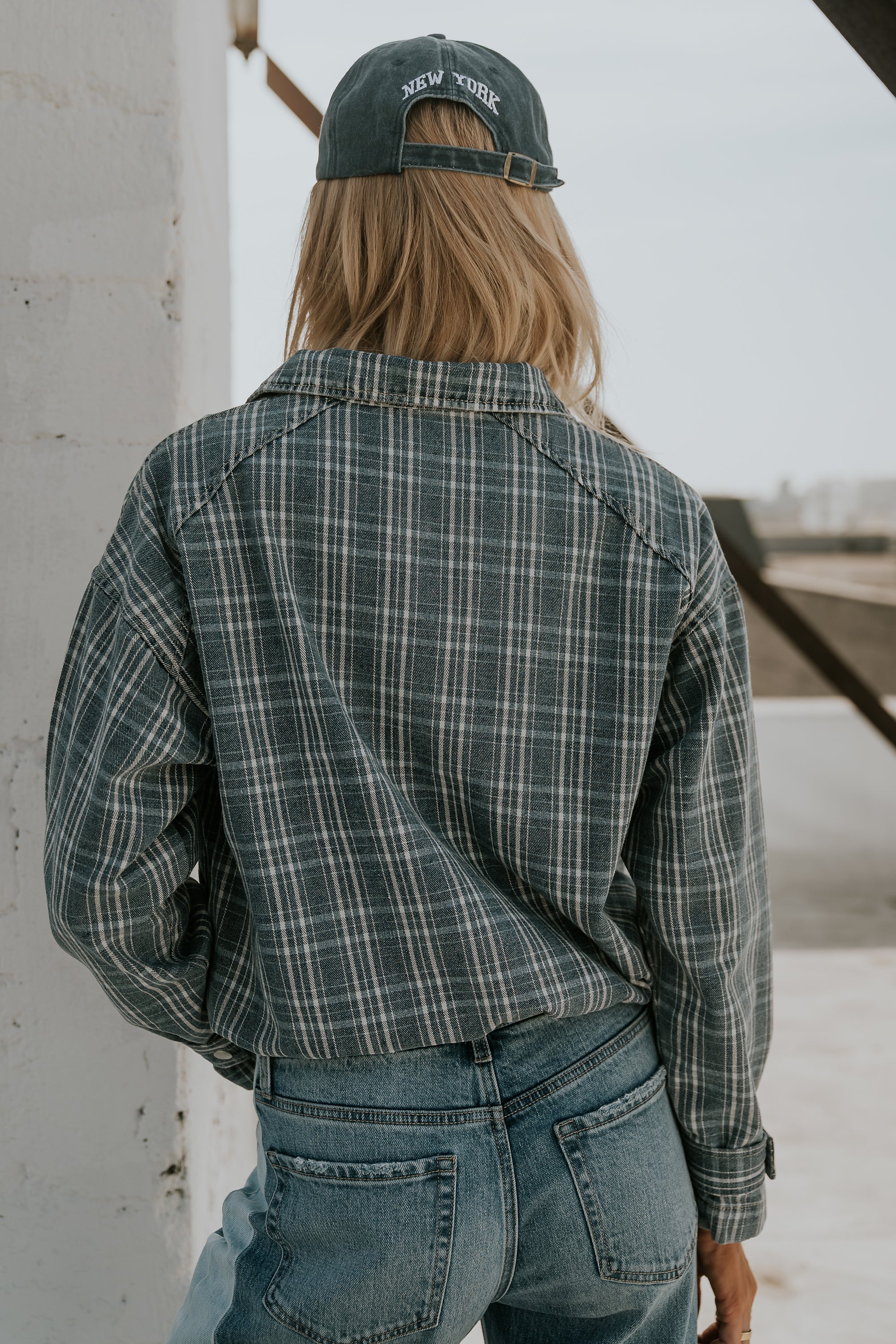 Regina Denim Jacket in Plaid Denim