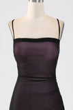 Black Pink Sheath Spaghetti Straps Floor Length Bridesmaid Dress With Elasticity