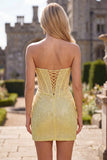 Yellow Bodyocn Strapless Beaded Corset Sequin Homecoming Dress