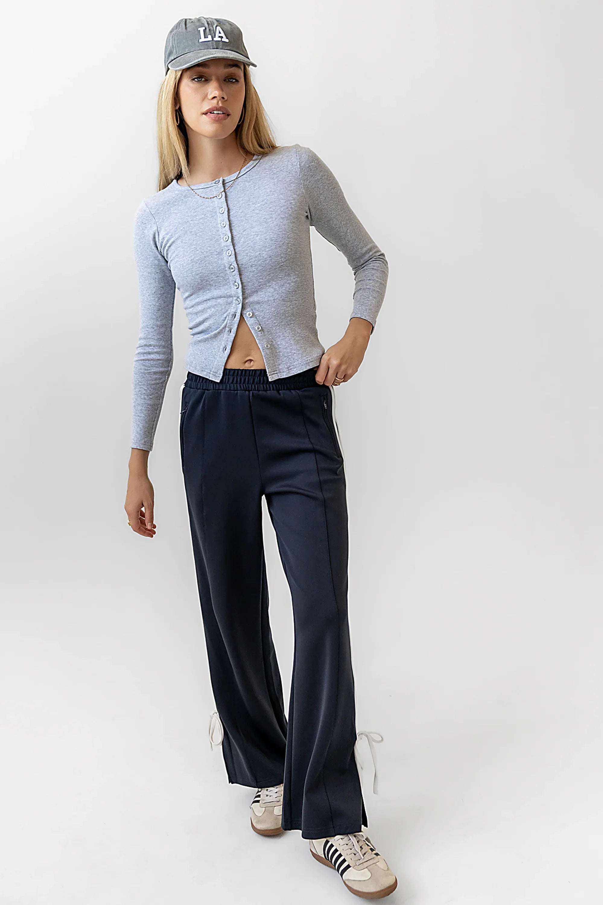Mia Button Up Top in Grey