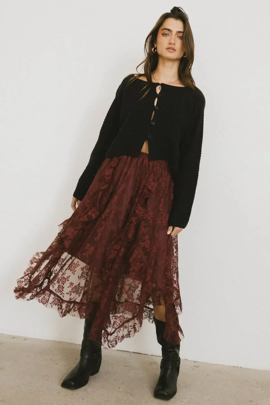 Elsie Lace Midi Skirt in Red Brown FINAL SALE