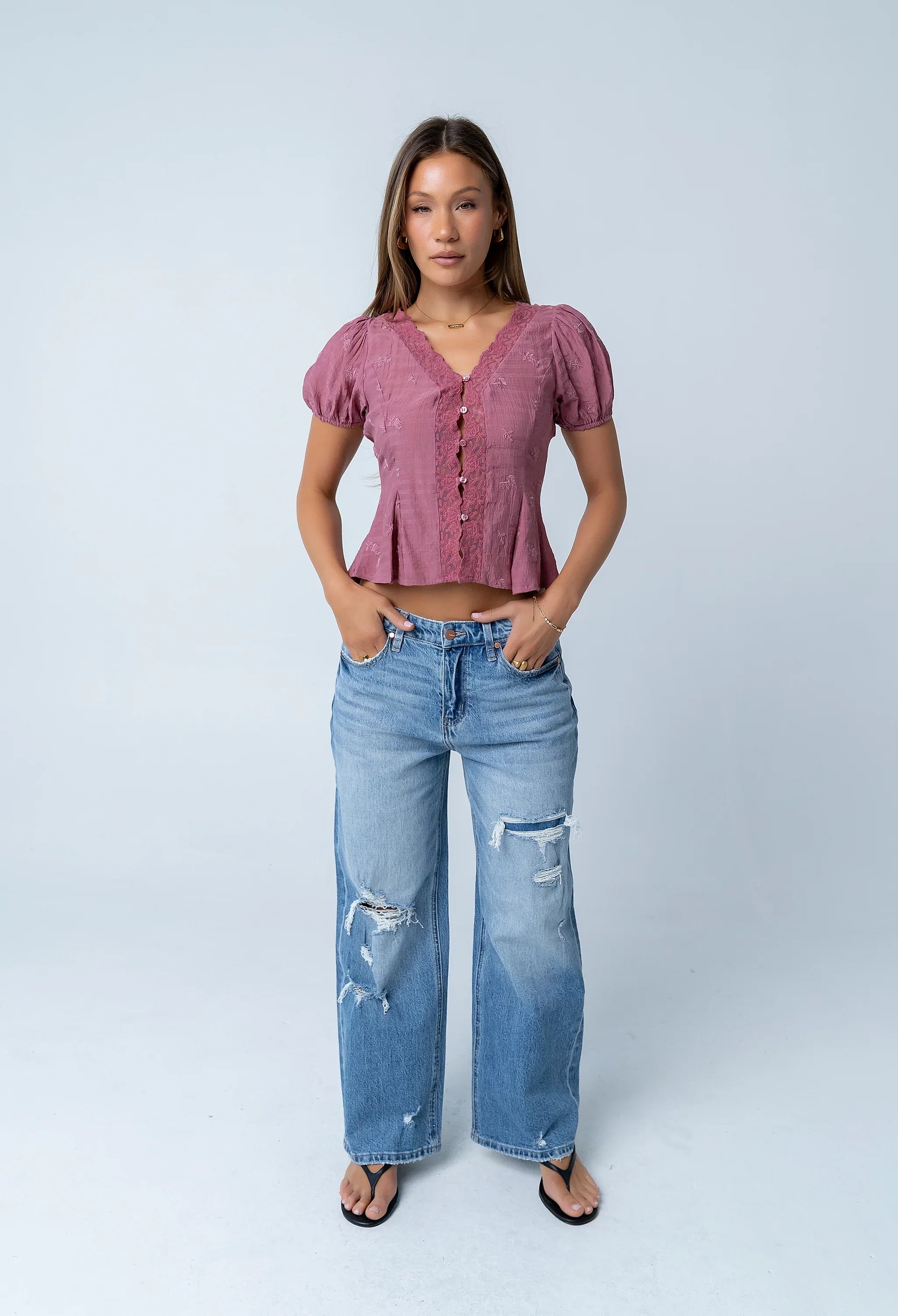 Brianna Embroidered Blouse in Brick