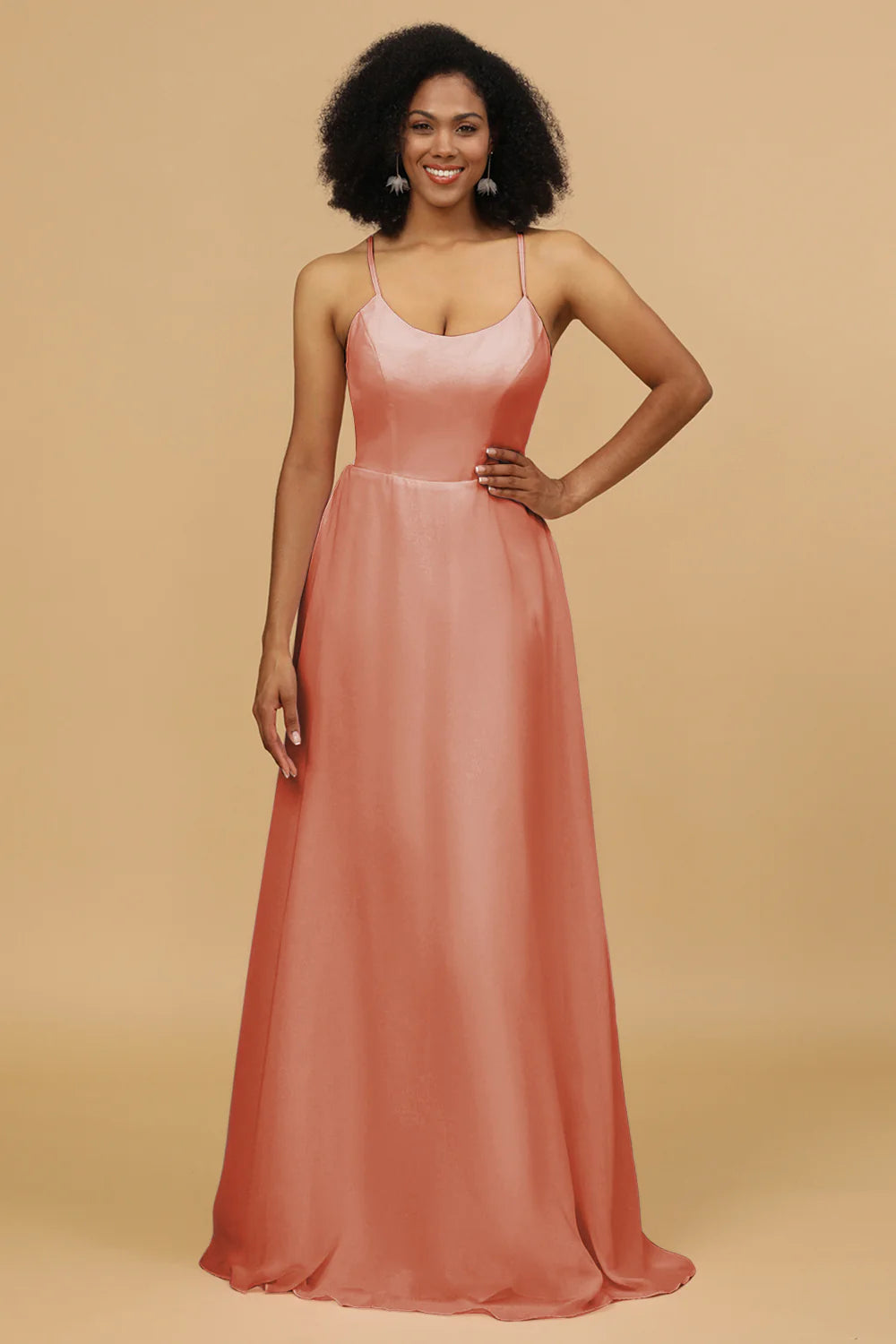 Sheath Column Spaghetti Straps Long Chiffon Bridesmaid Dress