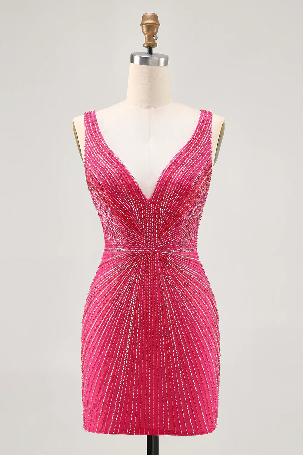 Fuchsia Bodycon Beaded Backless Short Homecoming Dress