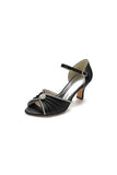 Crystal Open Toe Buckle Strap Chunky Heels