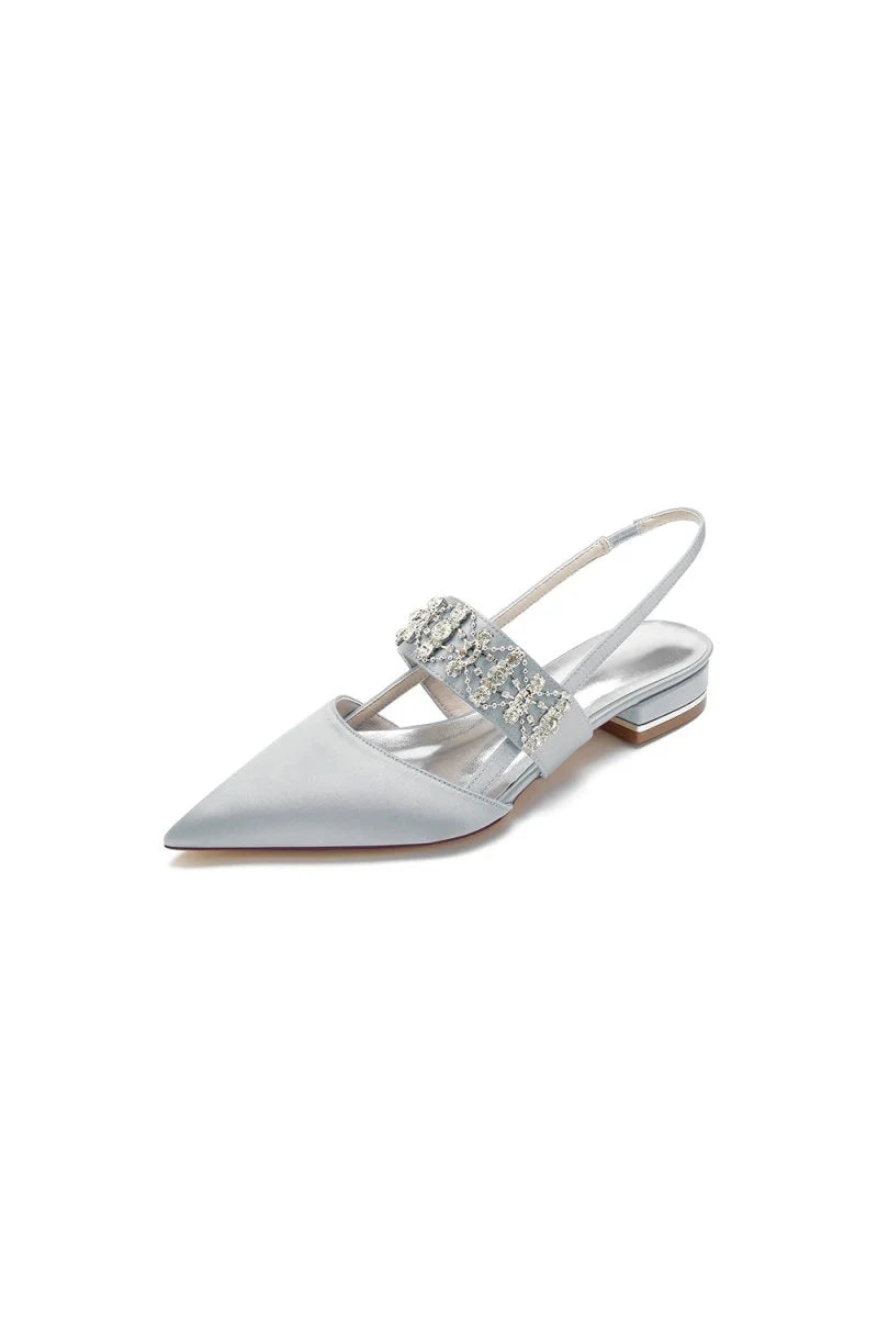 Pointed Toe Rhinestone Beaded Kitten Heels