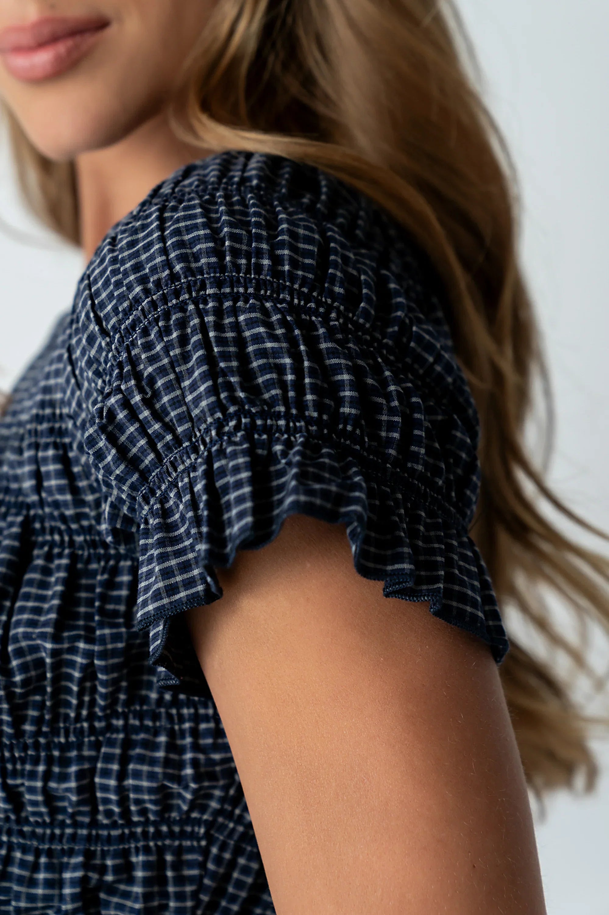Marta Smocked Blouse in Navy