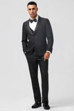 Mens Black Shawl Lapel Single Breasted 3 Piece Wedding Suits