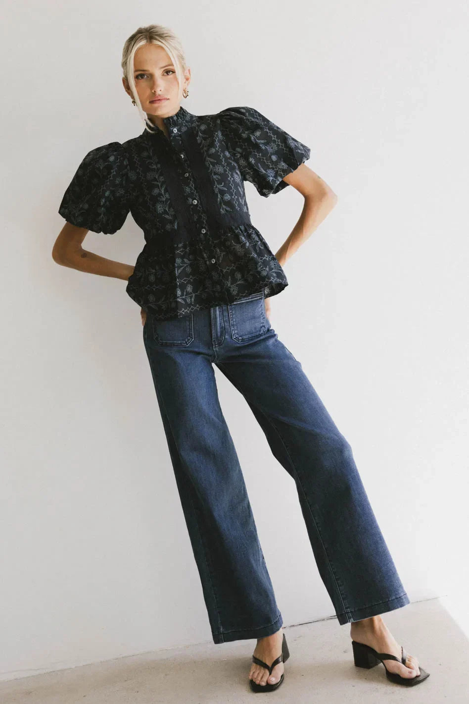 Stassi Printed Blouse in Navy FINAL SALE