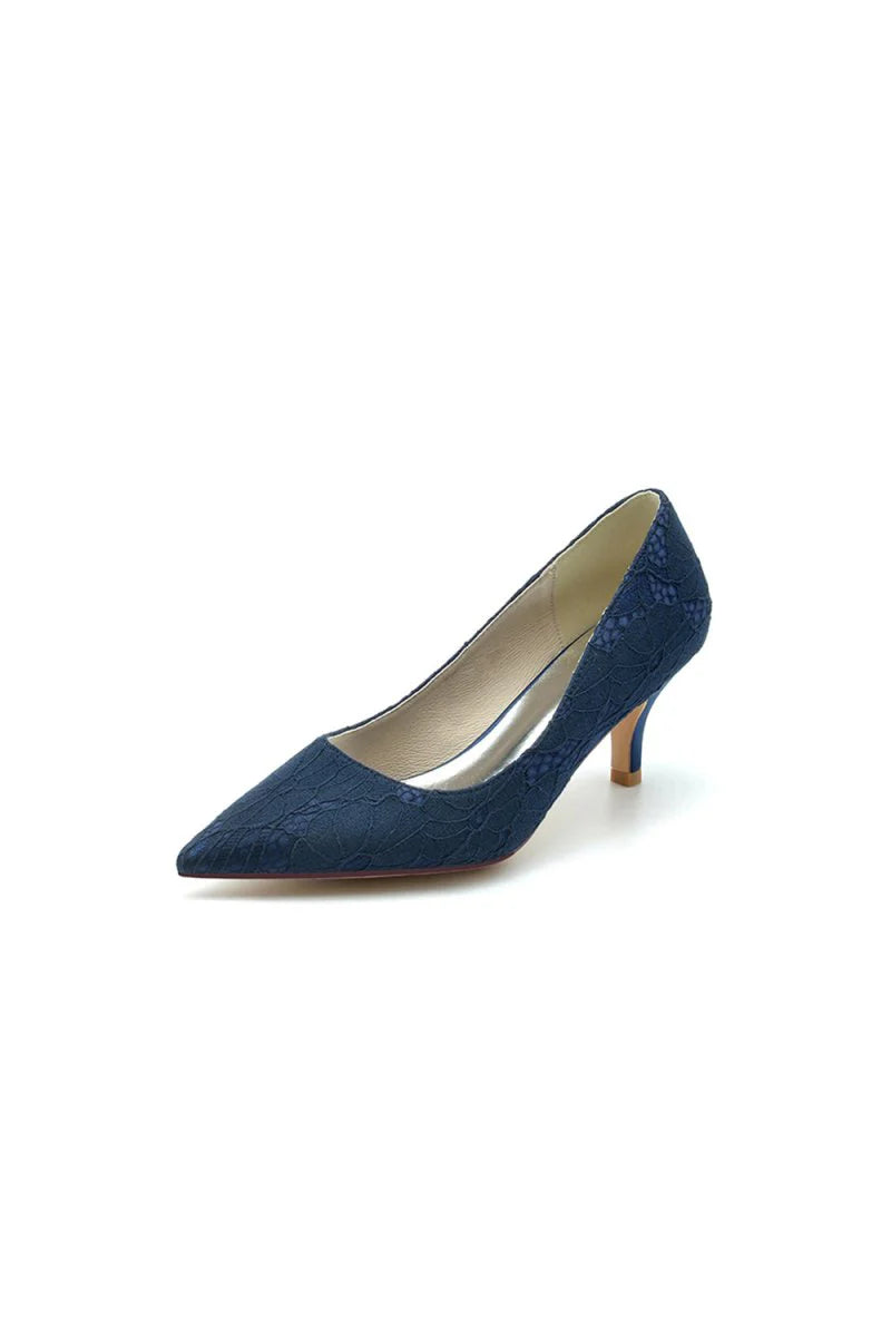 Lace Pointed Toe Kitten Heels
