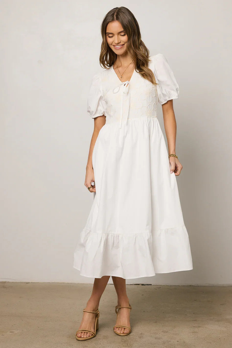 Jozette Floral Midi Dress in Off White FINAL SALE