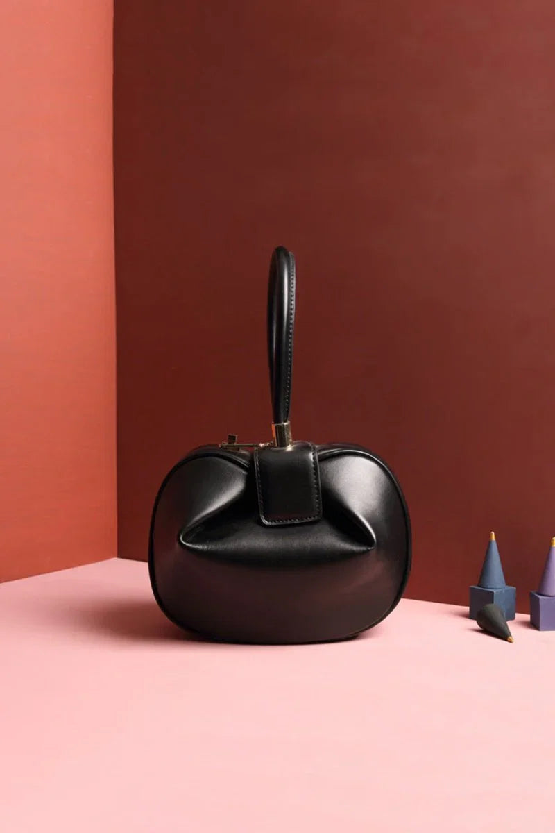 Womens Knotted Cherry Top Handle Clutch in Genuine Leather