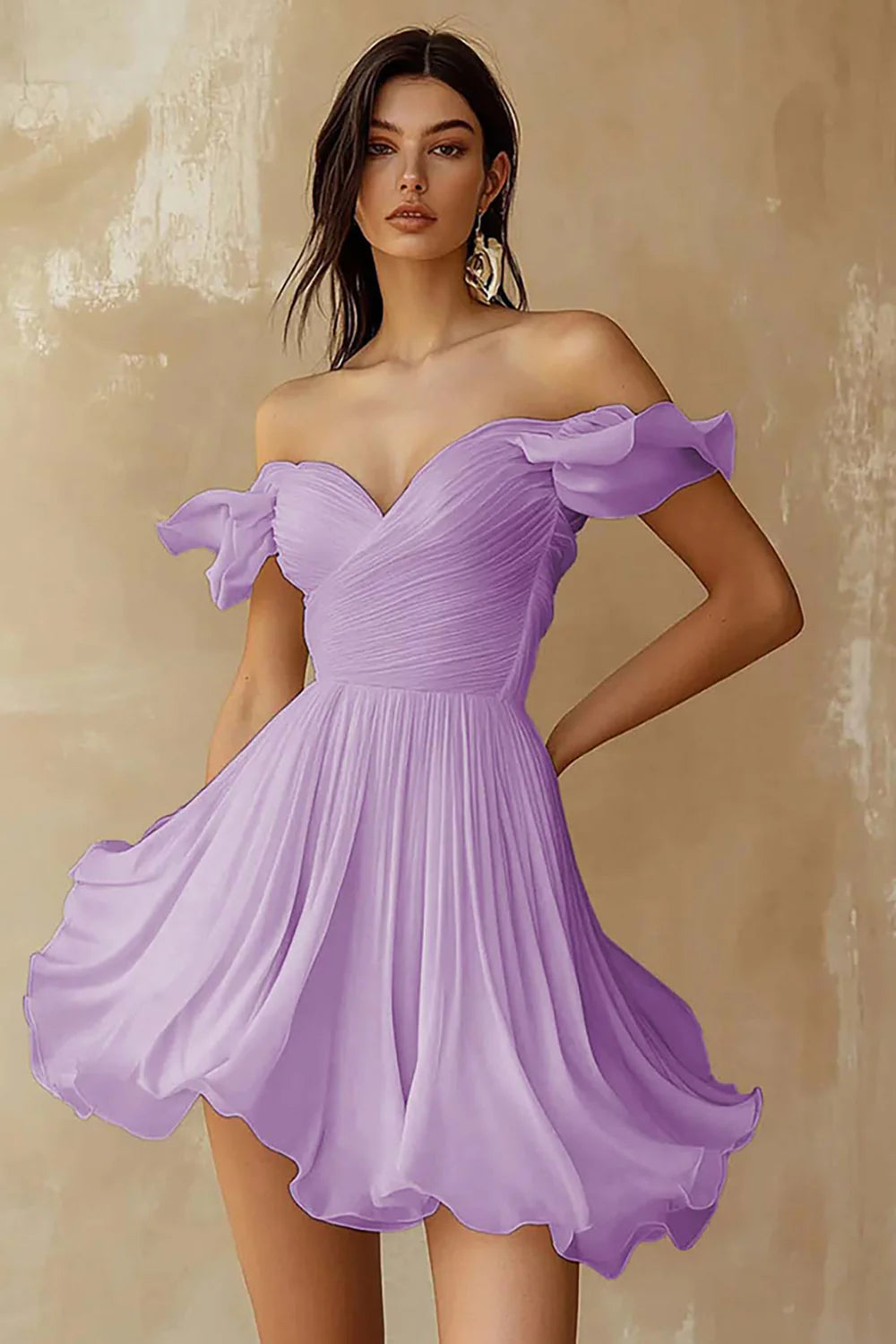 Off the Shoulder Ruffled White A Line Graduation Dress