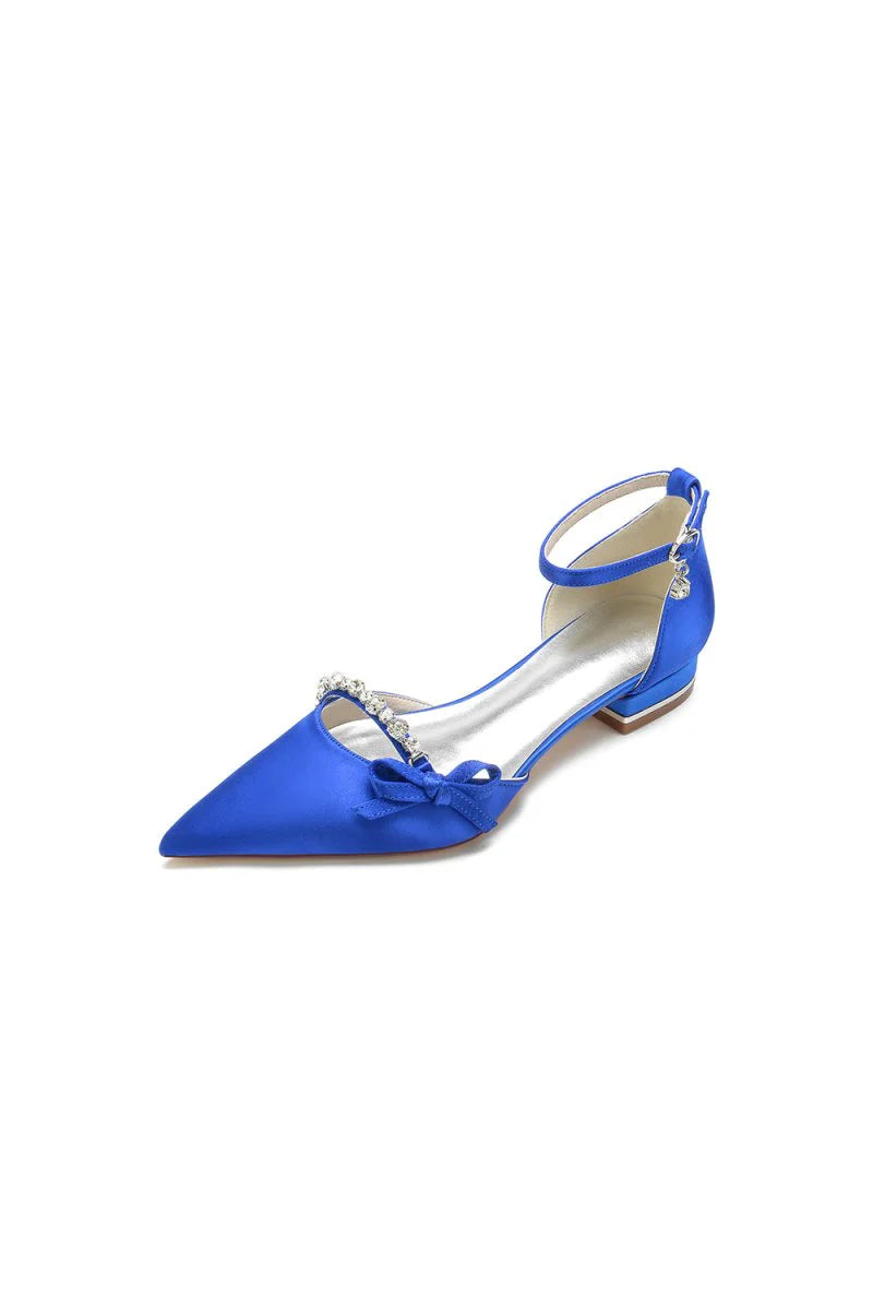 Rhinestone Pointed Toe Kitten Heels With Bow