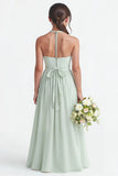 Sage A Line Ruched Halter Belted Junior Bridesmaid Dress