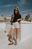 Beckie Striped Denim Shorts in Ivory