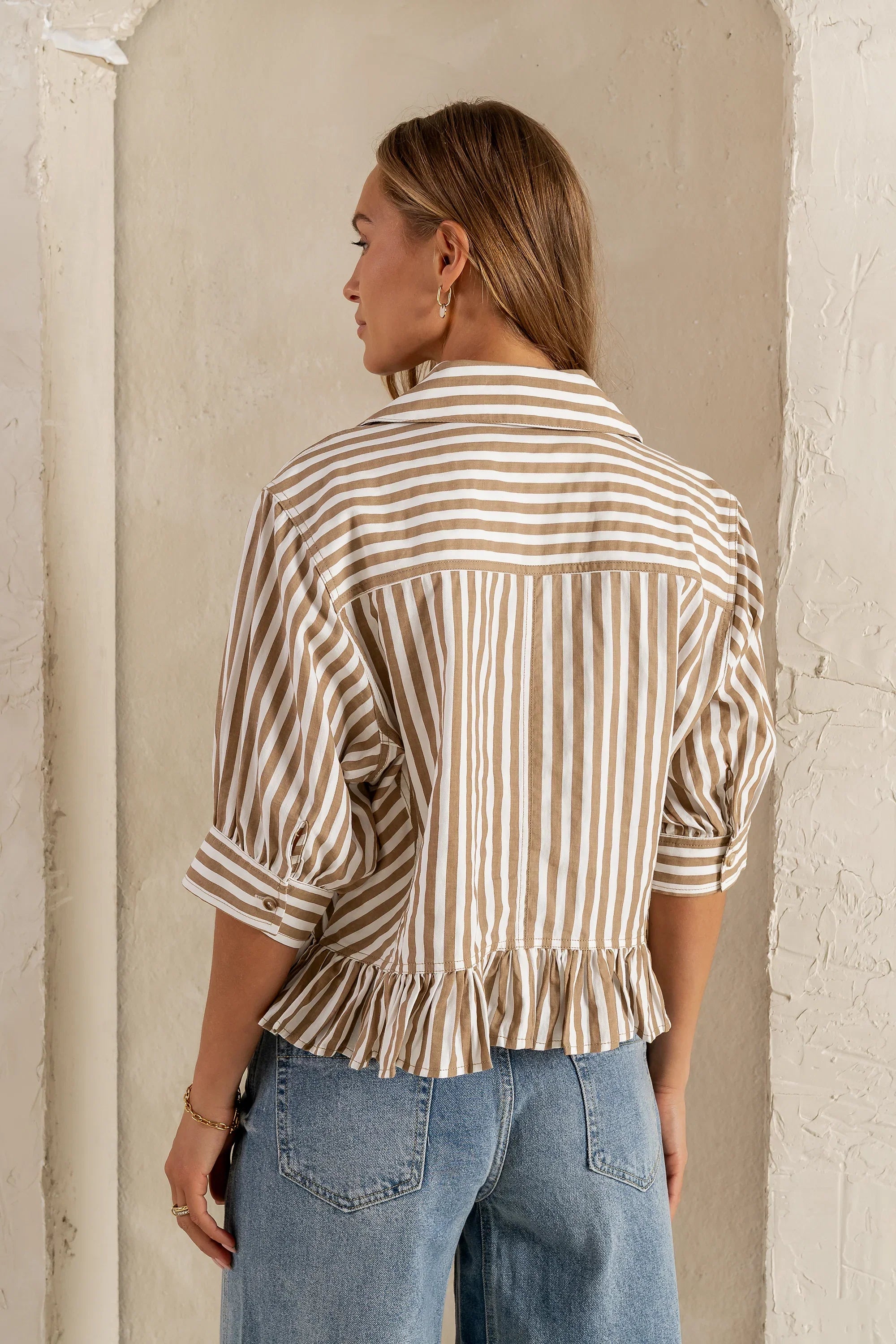 Avery Striped Blouse in Tan FINAL SALE