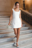 White Scoop Neck Mini Courthouse Wedding Dress
