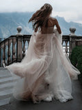 A Line Sweetheart Tulle Long Wedding Dresses