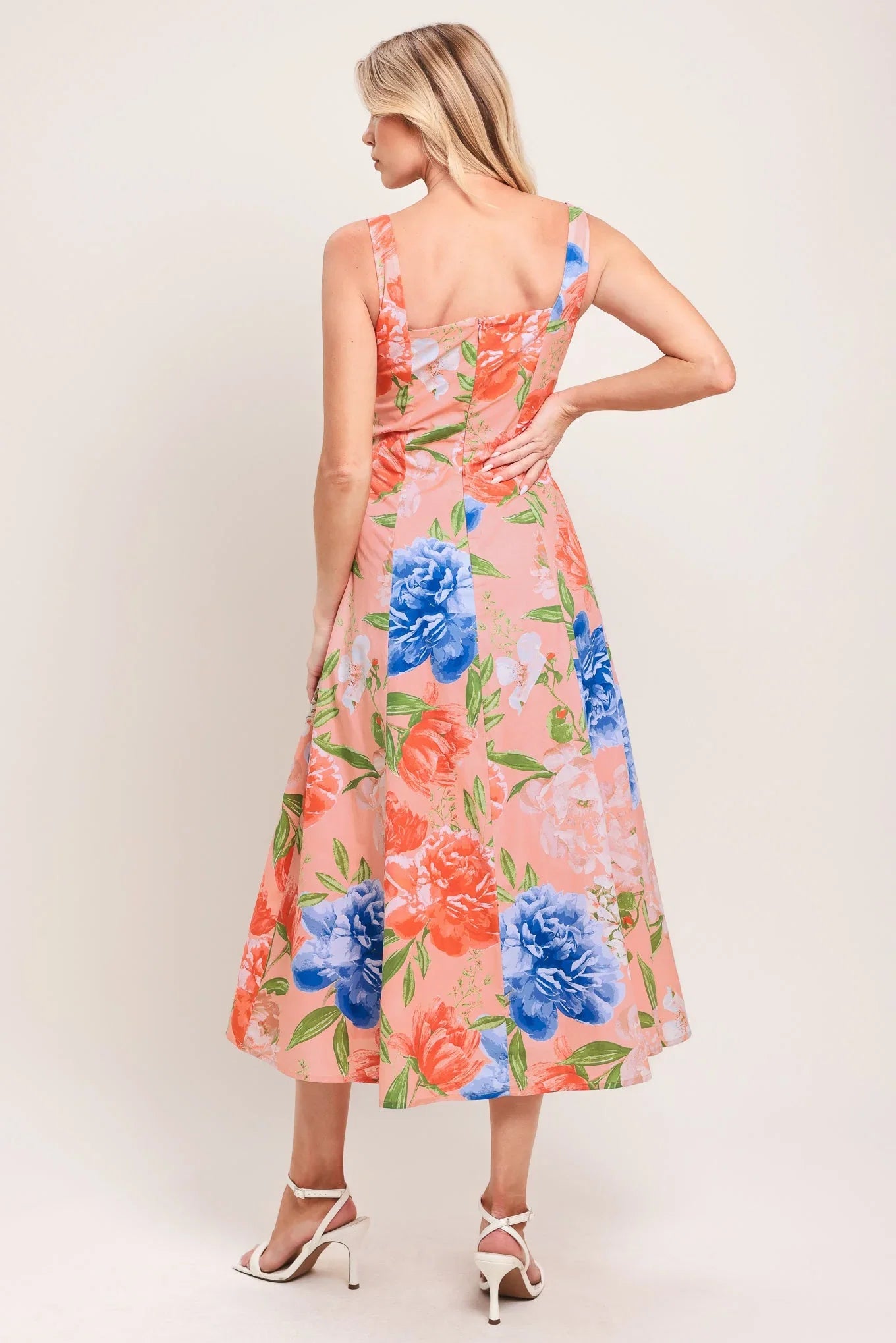 PEACH PETAL FLORAL MIDI DRESS