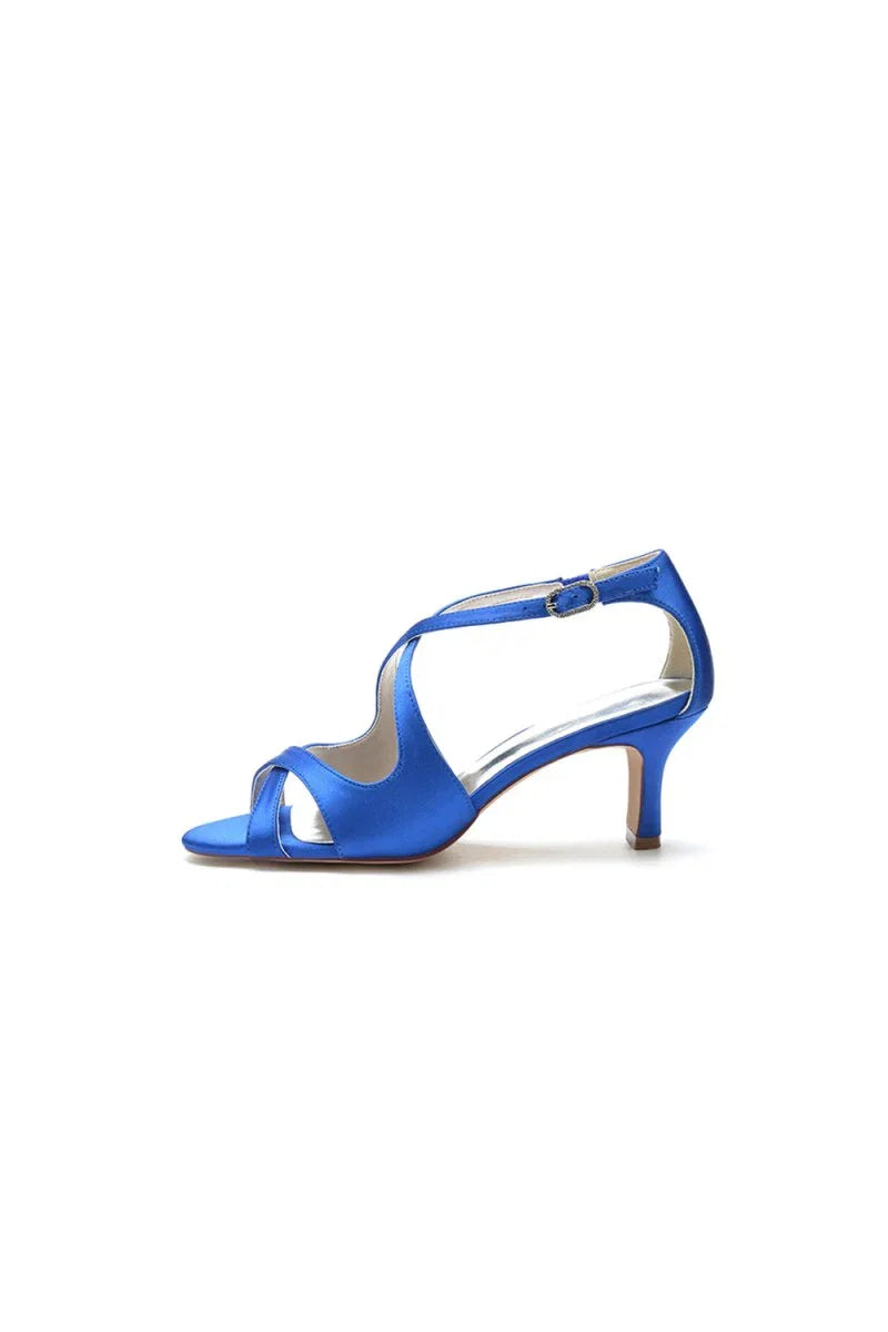 Royal Blue Satin Cross Strap Pump with Ankle Strap