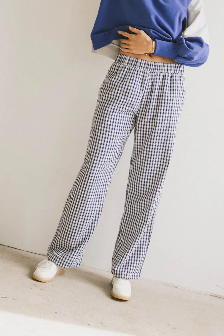 Romero Gingham Pants in Navy FINAL SALE