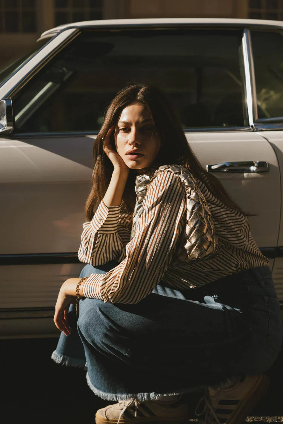 Niri Striped Button Up in Brown FINAL SALE