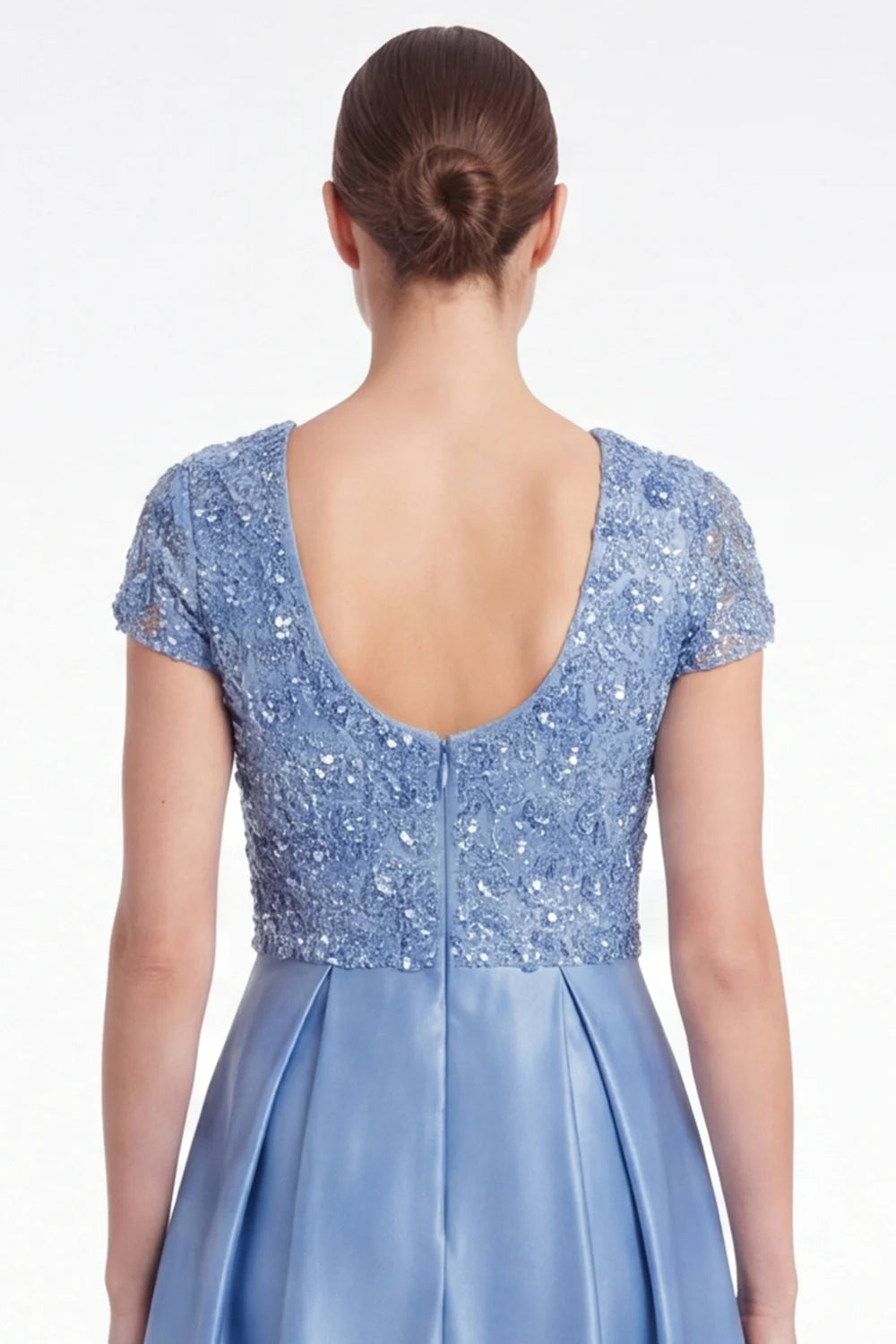 Champagne Sequin A Line V Neck Mother of the Bride Dress with Short Sleeevs