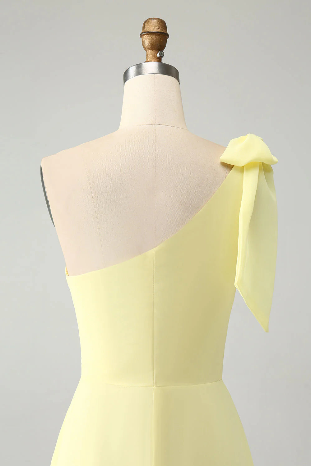 Yellow A Line One Shoulder Pleated Long Maxi Dress with Slit