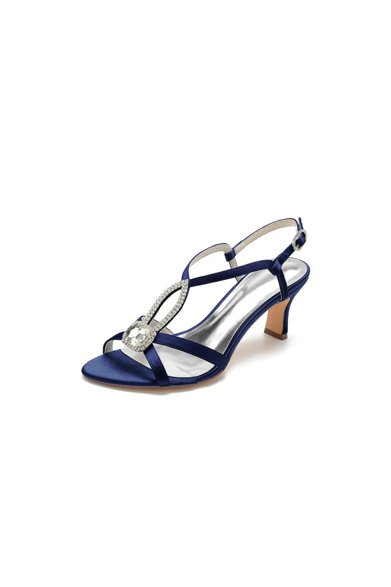 Elegant Royal Blue Satin Peep Toe Pump with Silver Ornament