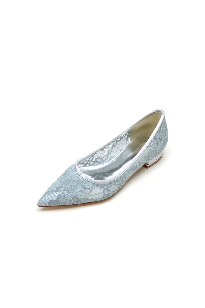 Pointed Toe Lace Wedding Flats Low Heel Bridal Shoes